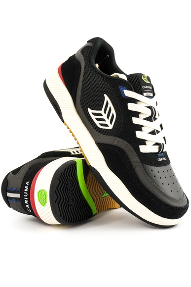 Cariuma Schuhe - Uba Pro Schwarz Wildleder und Mesh Elfenbein Logo Rot Sneaker