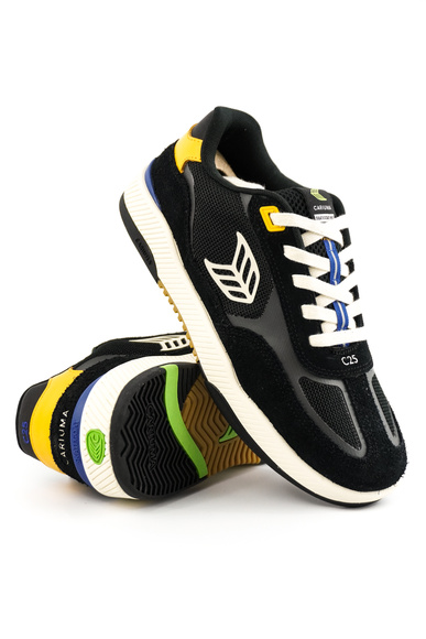 Cariuma Schuhe - Skategoat C25 Pro Schwarz Wildleder und Mesh Elfenbein Logo Gelb Sneaker